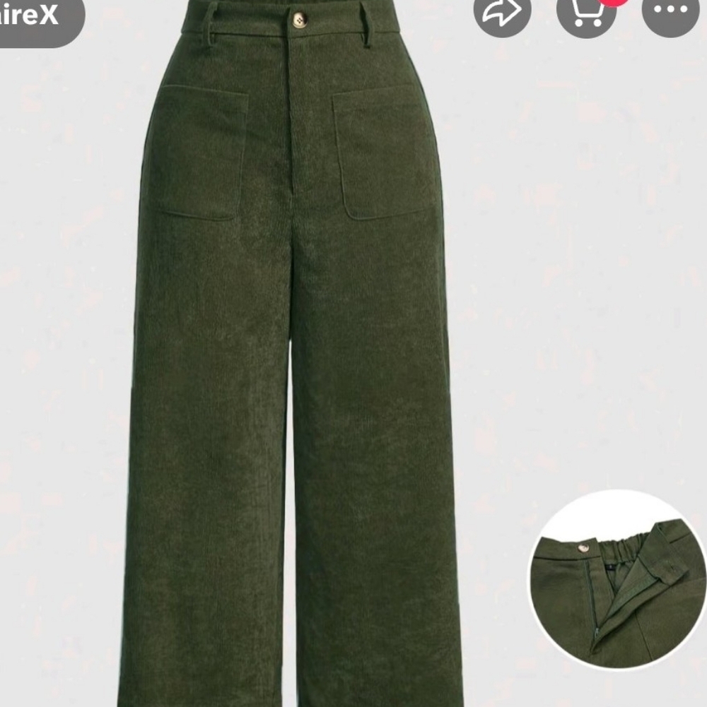 Women's Wide Leg  Corduroy Pants Dark Olive Medium